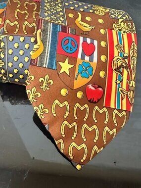 Moschino Tie Crowns Collectors Item Necktie Silk Pop Art Vintage Yellow